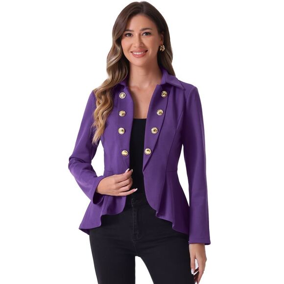 Jacket Steampunk High Low Hem Open Front Long Sleeves Peplum Blazer Dark Purple - Picture 1 of 6